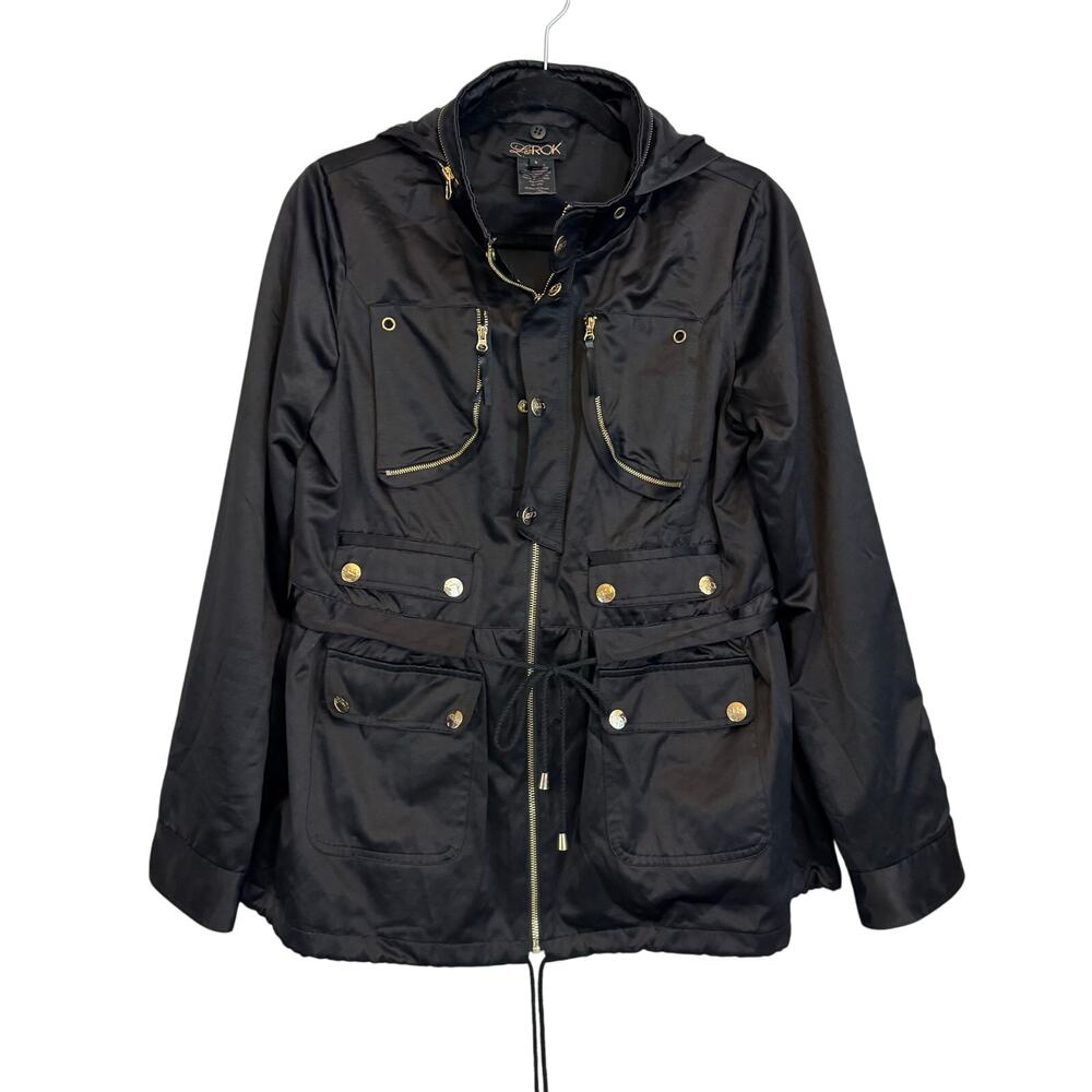 LaROK Utility Jacket Womens S Black Hooded Tie Waist Outdoor Travel Adventure
